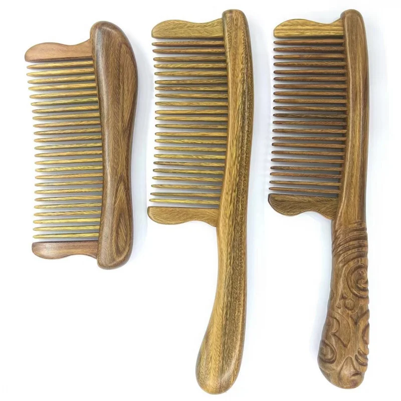 

Деревянная расческа фабричного производства, расческа из зеленого сандалового дерева, расческа с инкрустированными зубцами, расческа, прямые поставки от производителя, Jiaomu Jiao