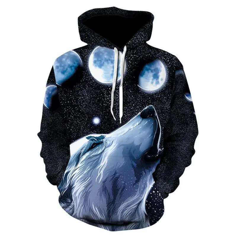 Winter Men\'s Wolf Pattern Social Hoodies Custom Y2k Oversized Sweatshirt Casual Quality Harajuku Vintage Fashion Clothing New