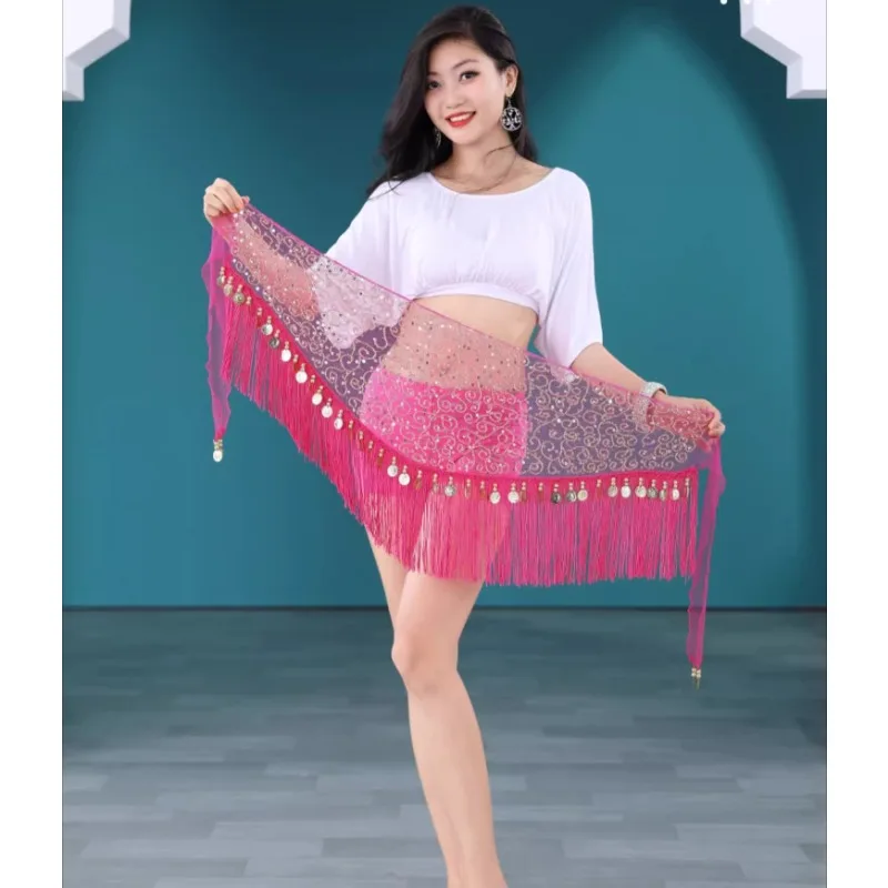 Customized Bellydance Waist Chain Female Practice Clothing Hip Scarf Triangle Scarf Bead Embroidery Tassel Waist Belt Waist Seal