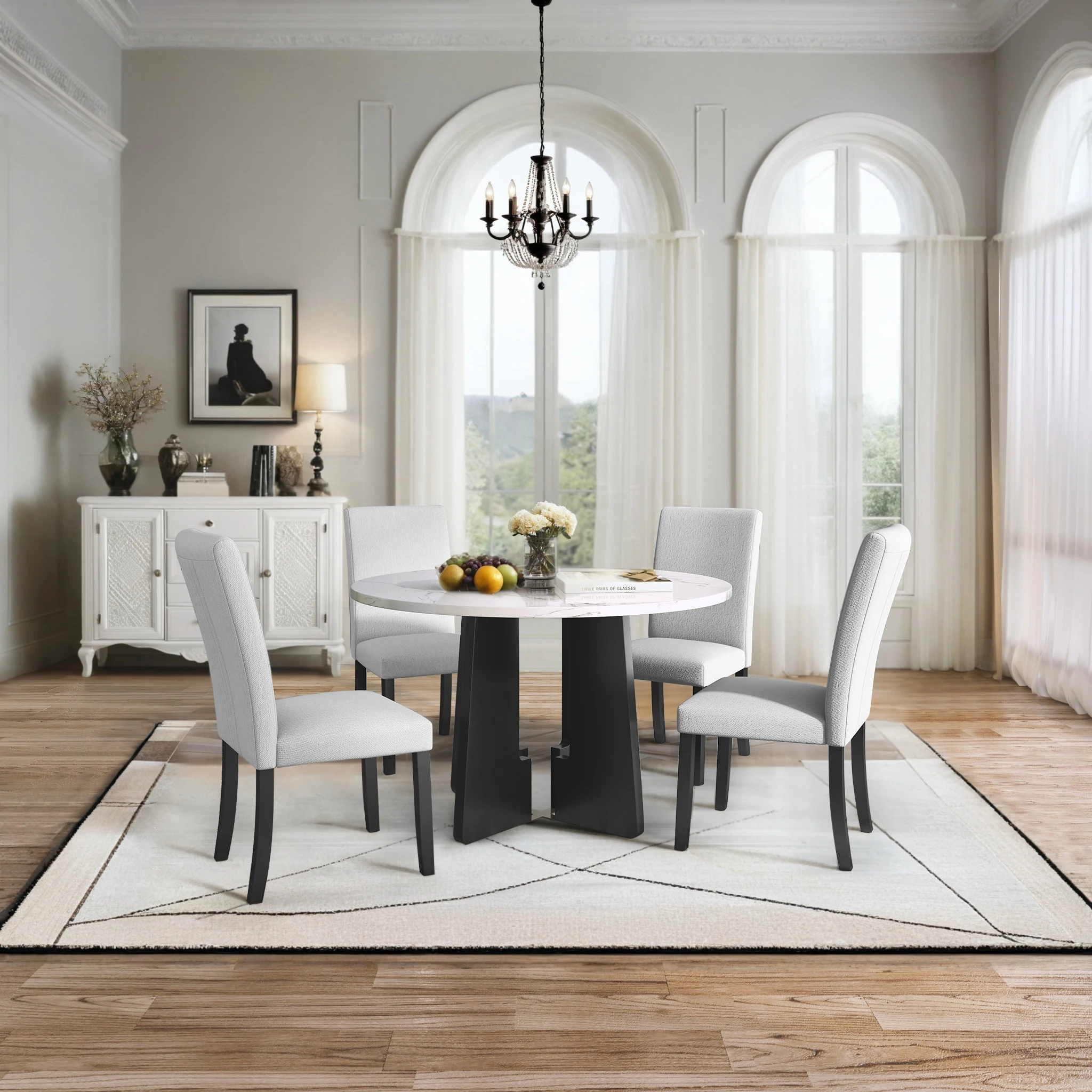 5-Piece 43-Inch Modern Dining Table Set With 4 Upholstered Chairs Easy Assembly For Dining/Kitchen/Living Rooms