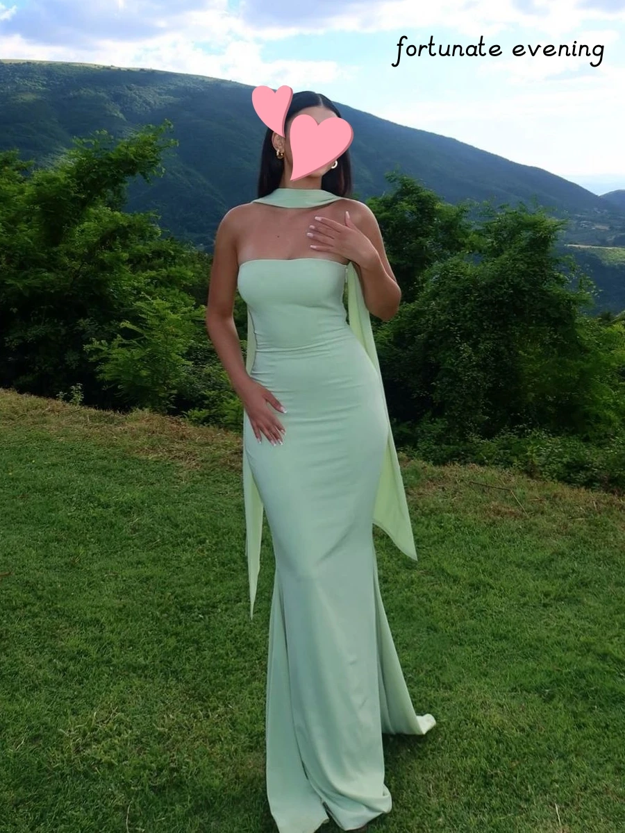 

Fortunate Evening Elegant Vintage Sweet Green Ribbon Mermaid Strapless Summer Formal Occasion Prom Dress Evening Party Gowns