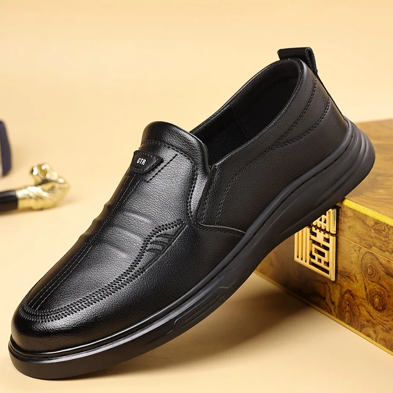 

Genuine Leather Men Casual Shoes Fashion Mens Loafers Luxury Brand Formal Dress Shoes Moccasins Italian Black Male Walking Shoes