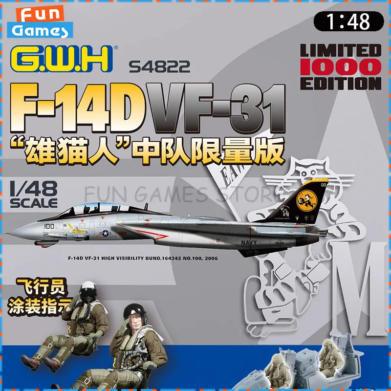 

New GWH 1/48 Plane Assemble Figure Model S4822 F-14D Tomcatters Plane Uncolored Painting Limit Custom Collect Toy Birthday Gift