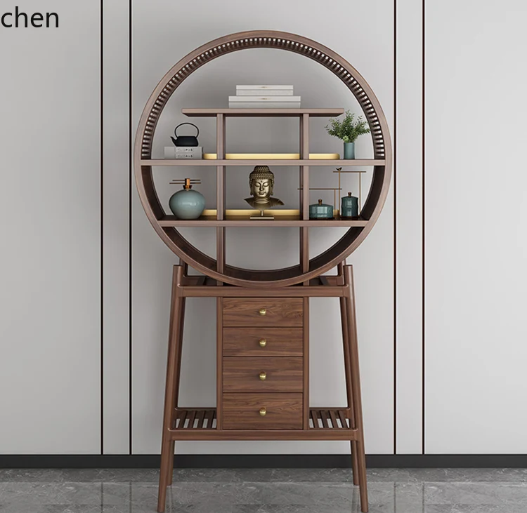 

HXL Black Walnut Bookshelf Display Rack Zen Shelf Round Cabinet Bogu Rack