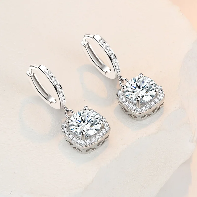 Gorgeous female earring Real 925 Sterling Silver Heart Arrow Square Cubic Zircon Earrings for Women Promise Love Wedding Jewelry