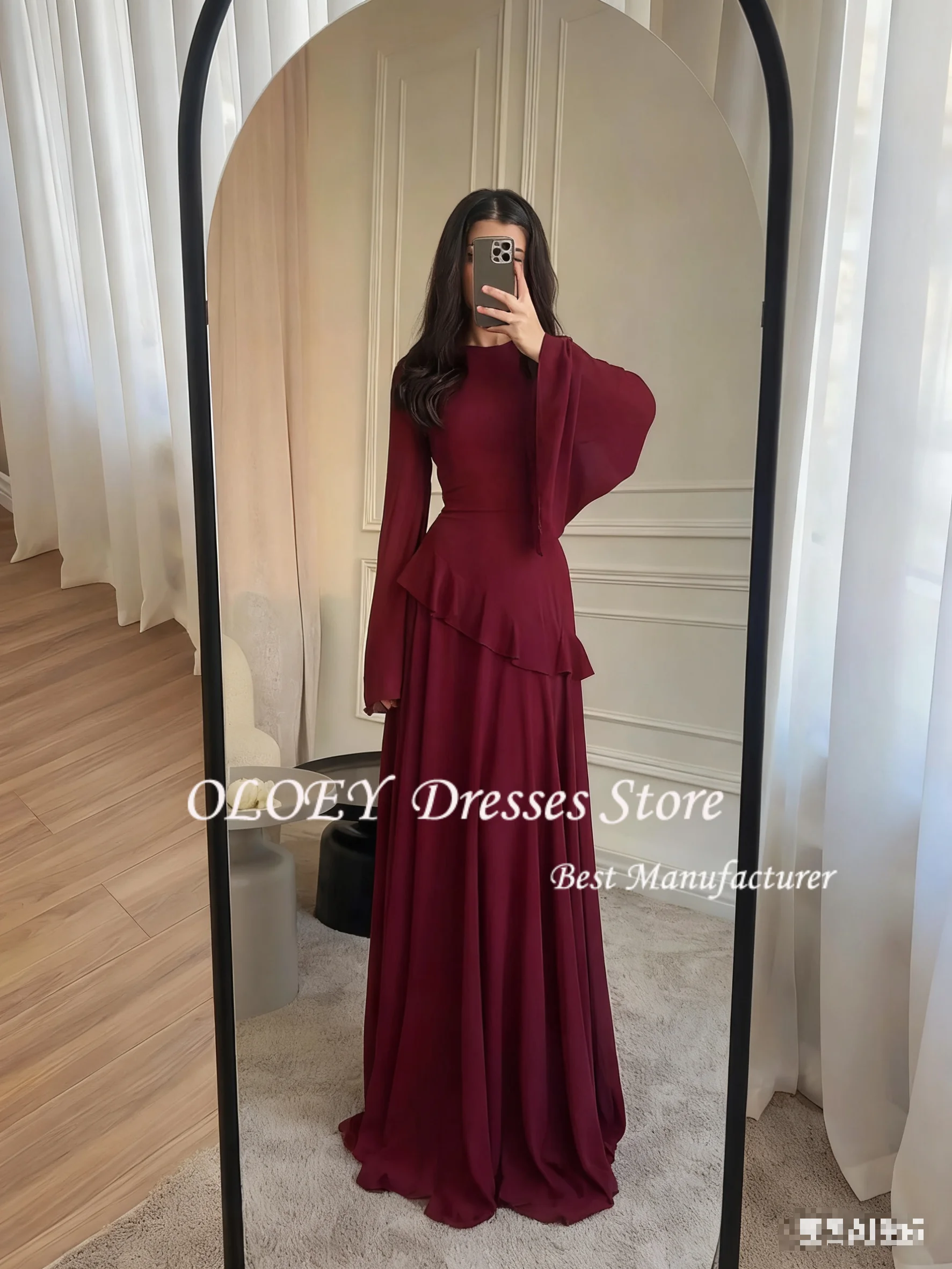 فساتين سهرة شيفون من OLOEY صيفية للنساء بأكمام مضيئة مكشكشة للحفلات فستان أنيق مخصص للمناسبات الخاصة