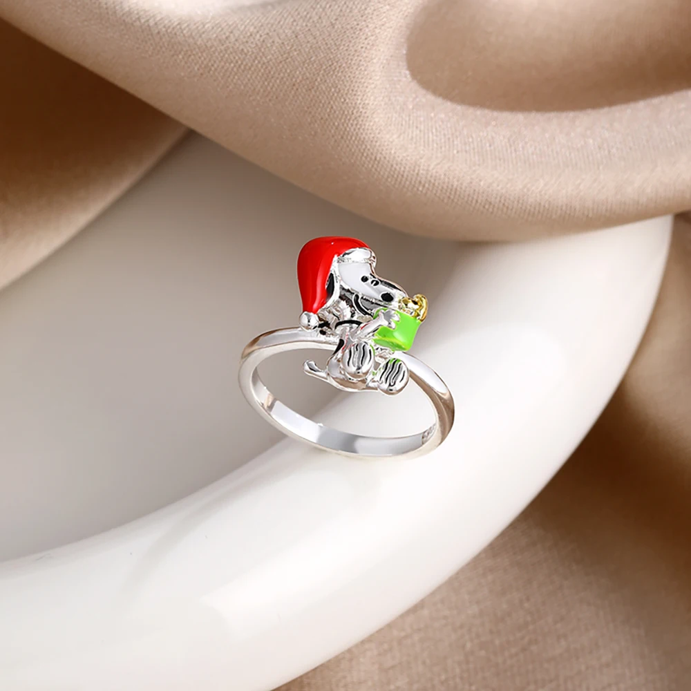 MINISO Snoopy anneaux de noël nouveau 925 en argent Sterling taille 6 7 8 9 bague fleur mode bijoux fins bibelots pour femmes fille cadeau