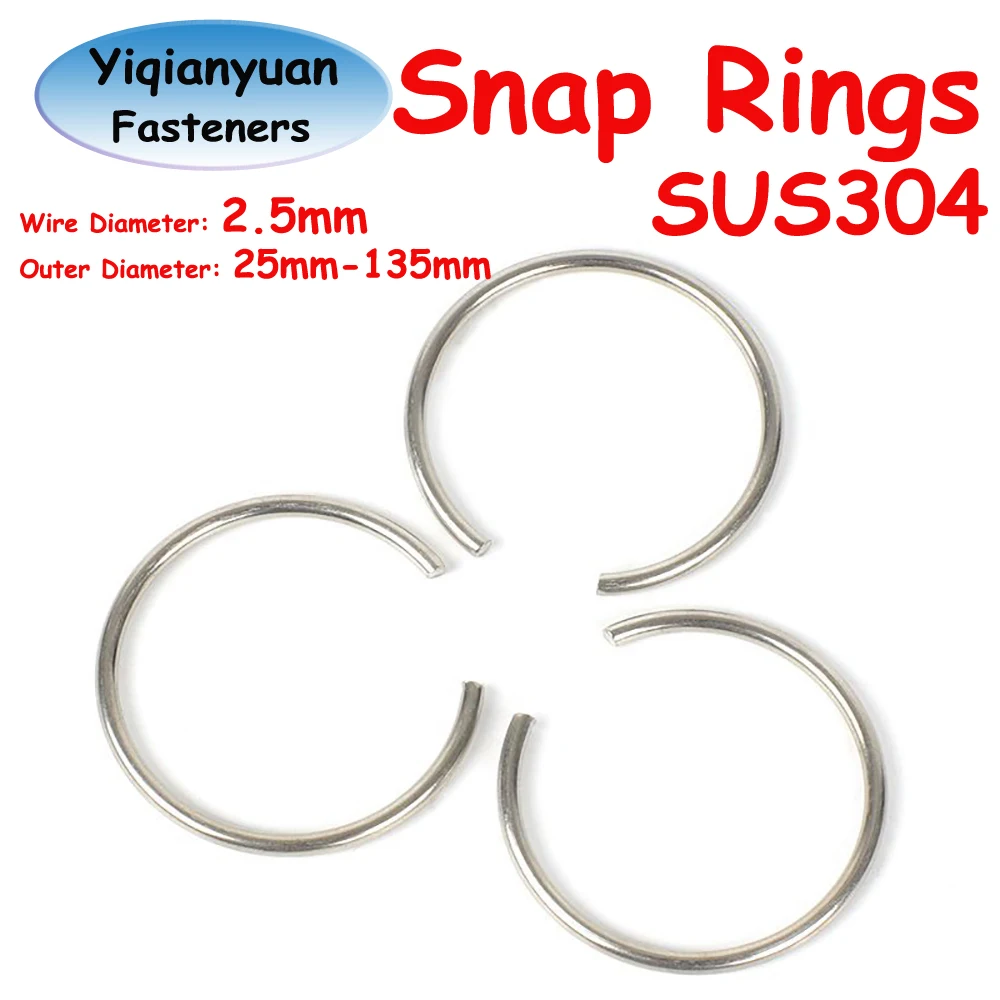 Yiqianyuan 10Pcs d0= 2.5mm SUS304 Stainless Steel Round Wire Snap Rings Hole Retainer Circlips for Shaft OD 25mm to 135mm