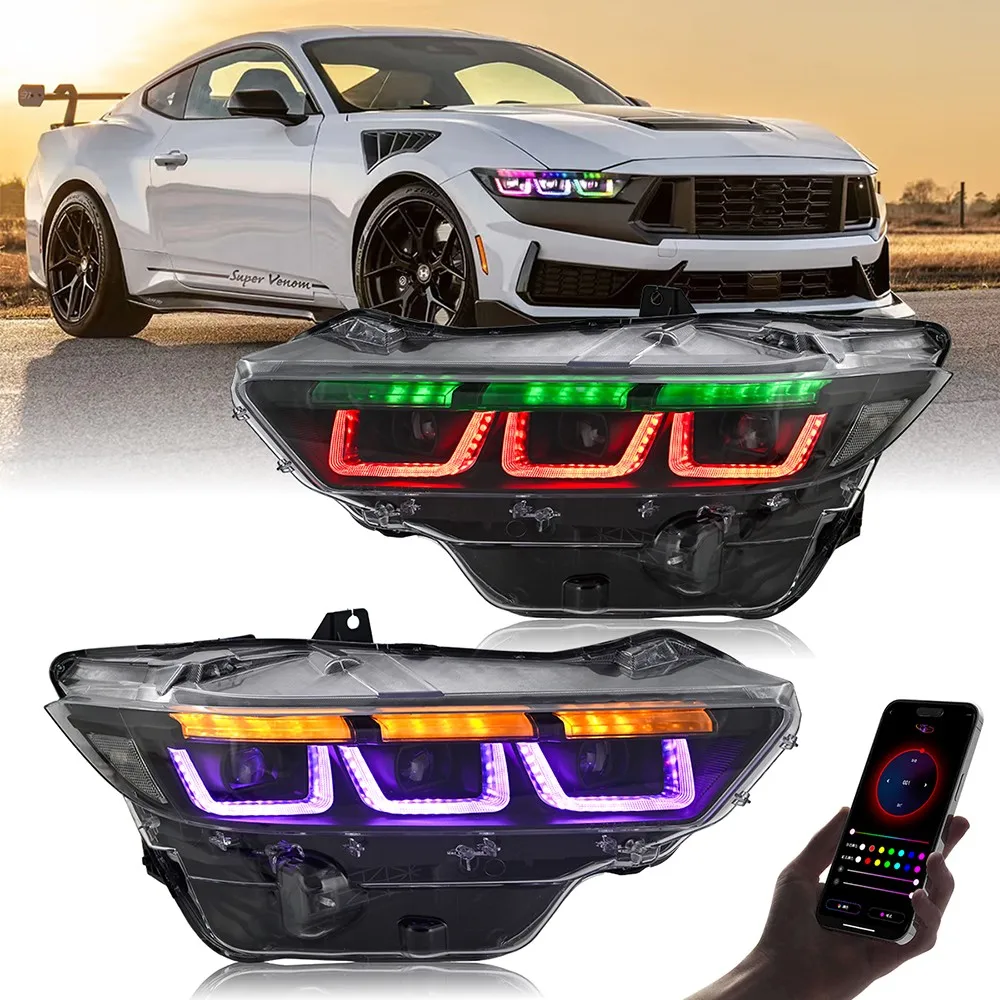 

RGB LED Headlights Assembly For Ford Mustang 2024-2026 Fashion Head Lamps Sequential 2PCS
