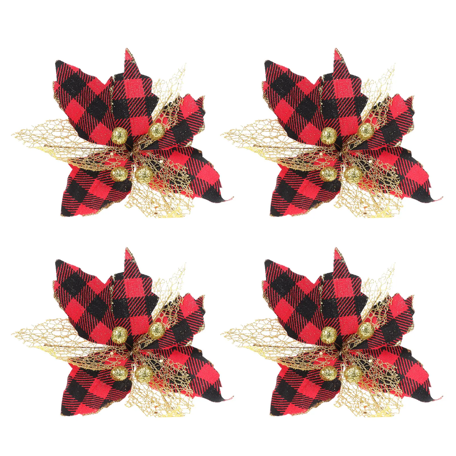 

4 Pcs Filler Christmas Flower Simulation Faux Flowers Tree Baubles Cloth Outdoor Decorations Ornaments