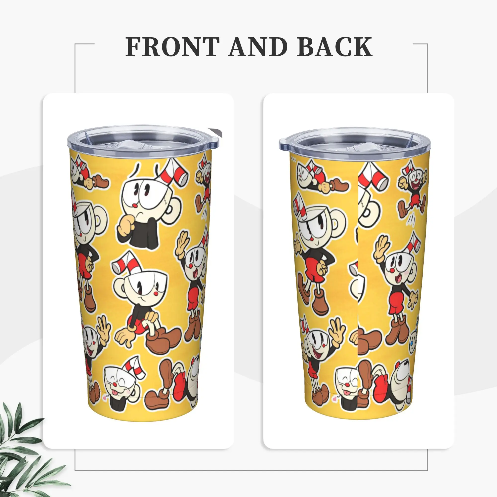 Great Retro Game Battle Cuphead Insulated Tumbler with Straws Cute Stainless Steel Thermal Mug Office Home Water Bottle Cup 20oz