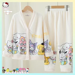 Cinnamoroll Anime Sanrioed Long Sleeve Pajamas Parent-Child Winter Kuromi Melody Kawaii Cute Coral Velvet Homewear Clothes Kids