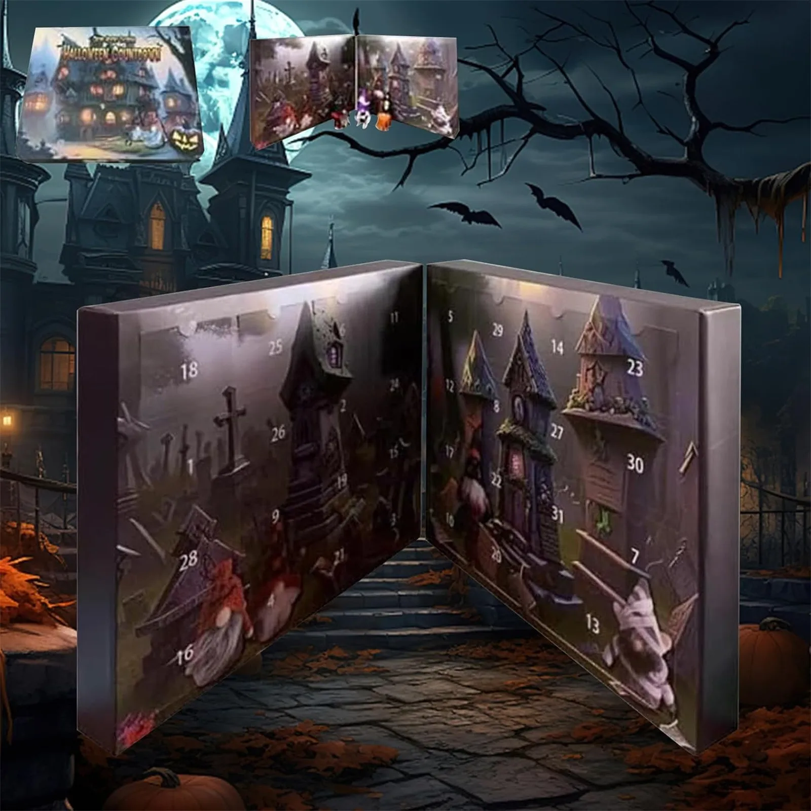 Kalendarz adwentowy z gnomem na Halloween 2024 z 31 kolekcjonerskami lalkami Wystrój domu Kalendarz odliczający Halloween dla dzieci z kreskówek