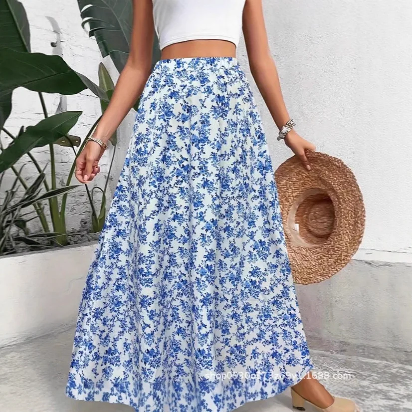 Women Summer New Elegant Printed Flared Skirt