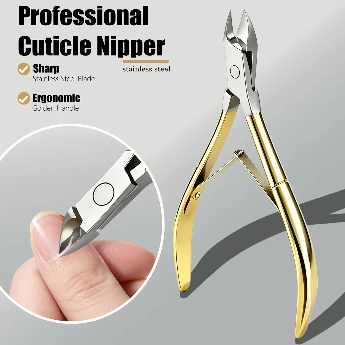 Professional stainless steel gold-plated cuticle nippers, easily remove edge hangnails/dead skin and trim cuticles.
