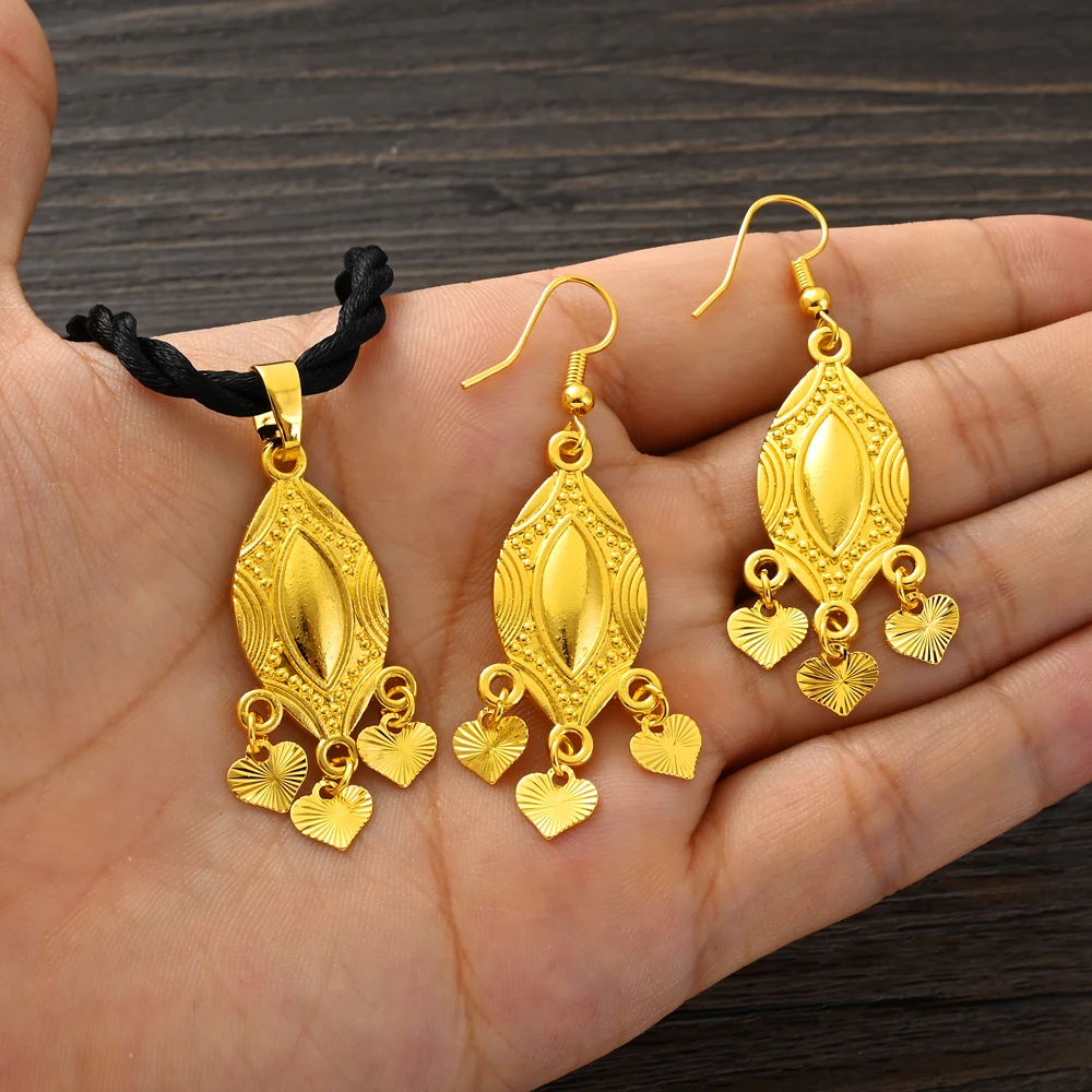 Bangrui Gold Color Dangle Africa/Middle East/Terkish/Negeria/Thailand Love Earrings Pendant Golden Braidal Jewellery Set