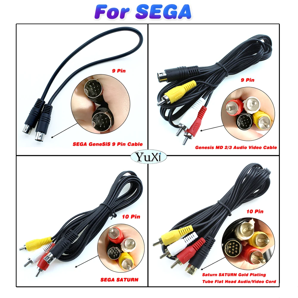 1 piece AV Audio Video Cable For SEGA Genesis Connection Cord 10 Pin Nickel Gold Plated Plug Game 1.8M Cable 9Pin Converter