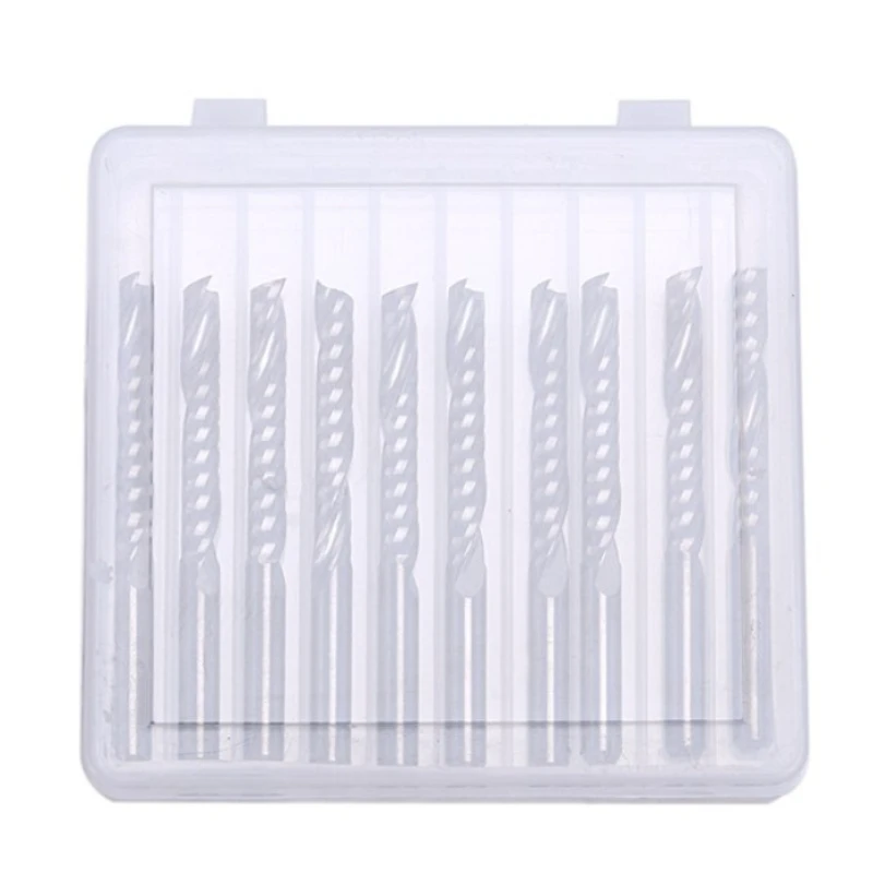 10PCS 3.175x12/15/17/22x38mm Single Edge Spiral Milling Cutter Solid Wood Cutting Knife CNC Numerical Control Tool