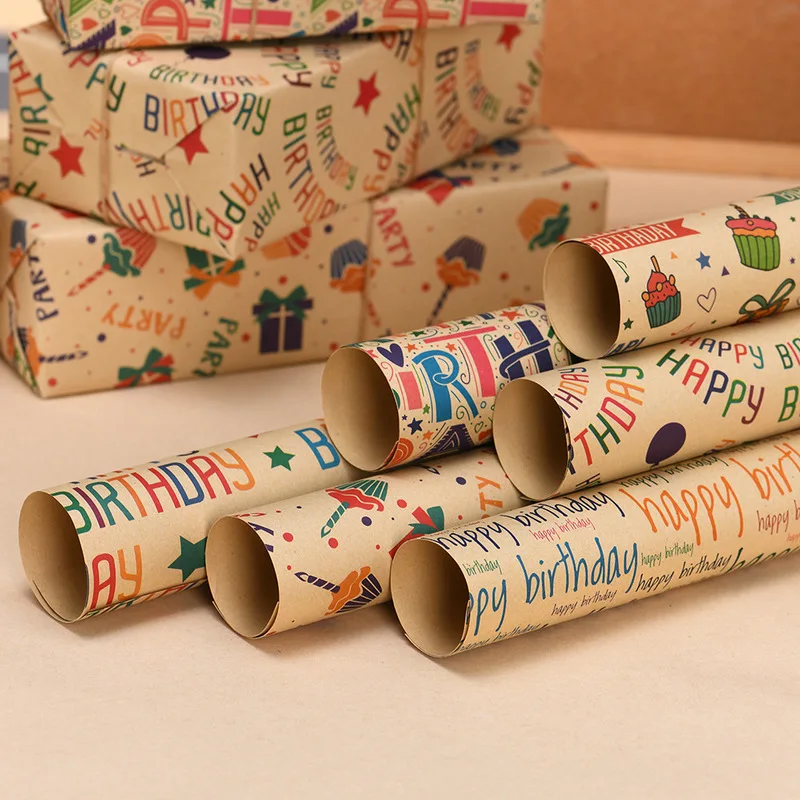 50x70cm Gift Packing Paper For Friend Family Birthday Party Craft Various Design Pattern Paper Flat Folded Wrapping Kraft Paper