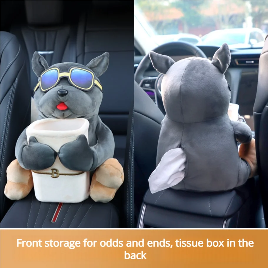 

Cartoon car mounted 2-in-1 tissue box garbage bin car armrest hanging garbage bin plush car interior decoration storage