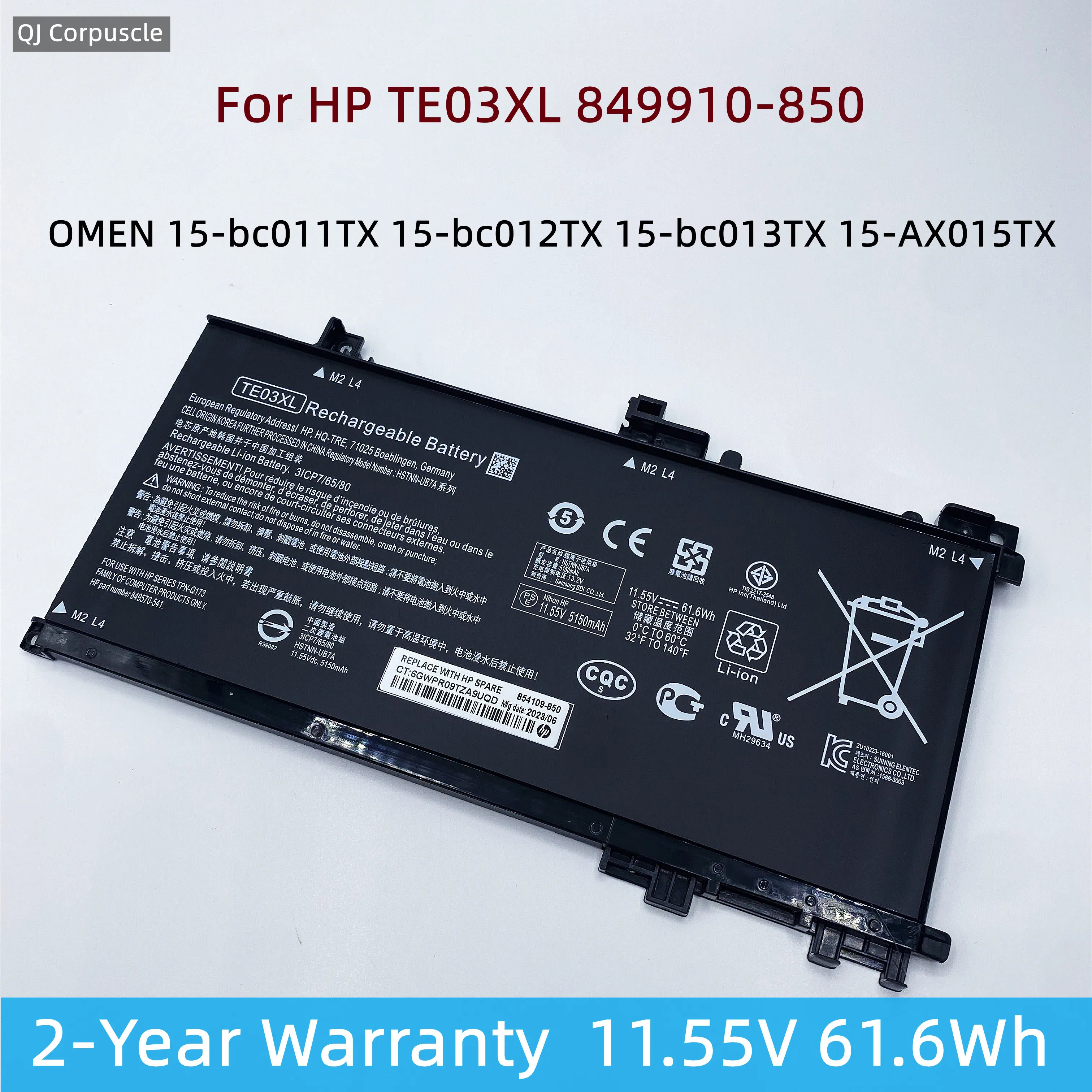 

Original TE03XL Laptop Battery For HP OMEN 15-bc011TX 15-bc012TX 15-bc013TX 15-AX015TX AX017TX TPN-Q173 HSTNN-UB7A 849910-850