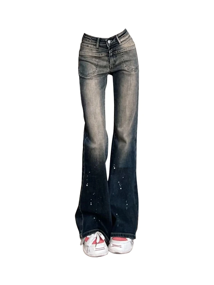 

2023 Fashion Gradient Blue Denim Pants Women Sequins Sparkly Design High Waist Slim Bell Bottoms Female Jeans Streetwear Vintage