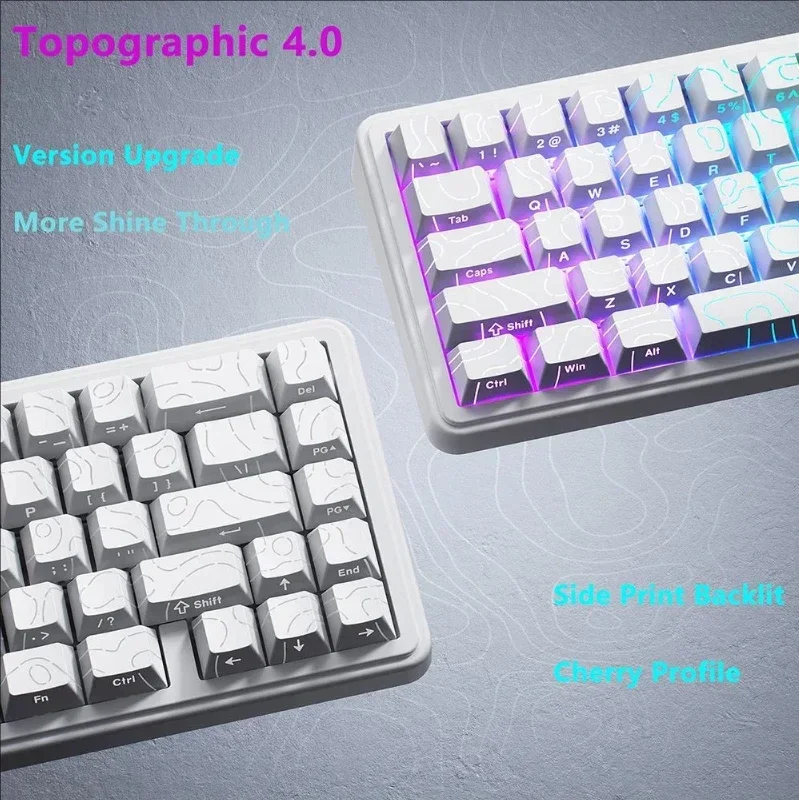 Topografische Tastenkappen 4.0-Version Shine Through 97/134 Key PBT Cherry Profile Side Print Hintergrundbeleuchtung für mechanische MX Gamer-Tastatur