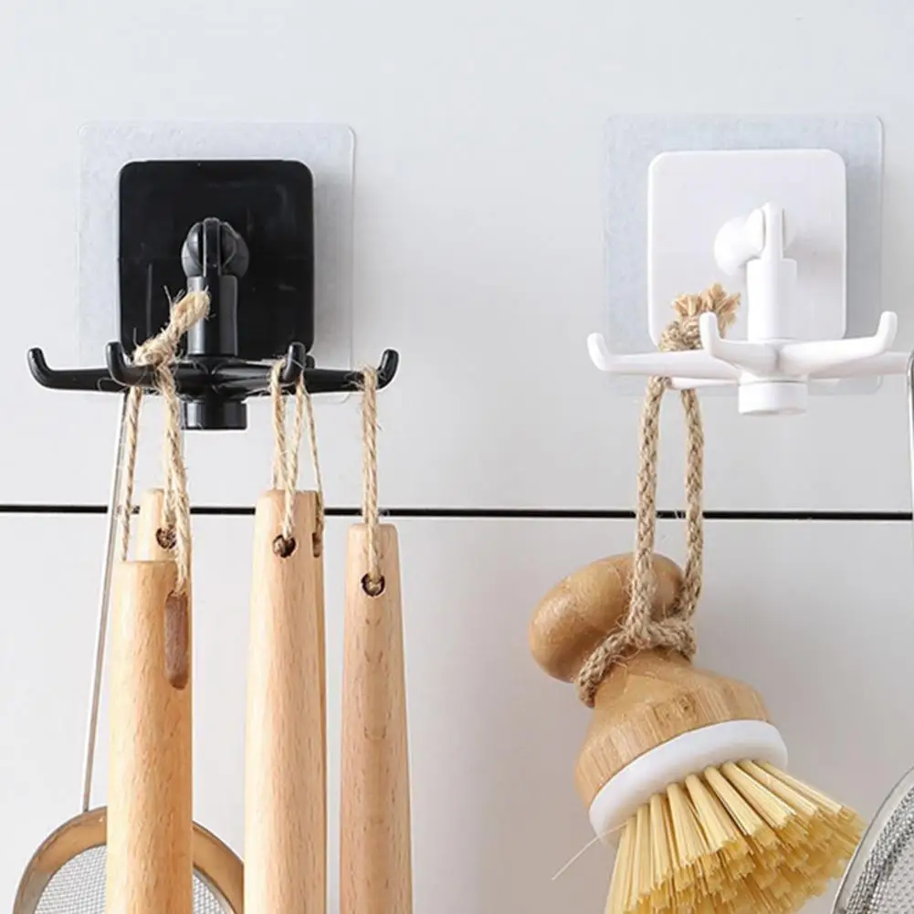 Roommate Sharing Hooks Rotatable Six-claw Hook Kitchen Spatula Spoon Storage Hanger with Great Adhesion Load Bearing Punch-free