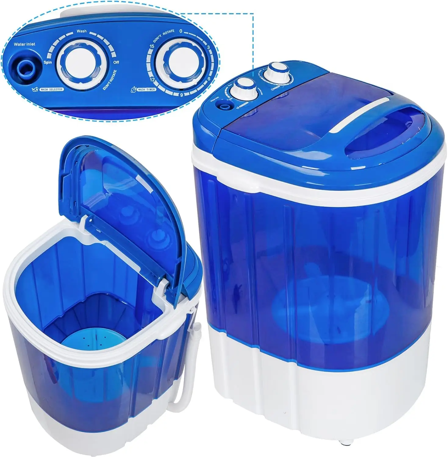 6.6lbs Capacity  Washing Machine for  Laundry, Portable Single Translucent Tub Washer with Timer Control and Spin Cycle Basket