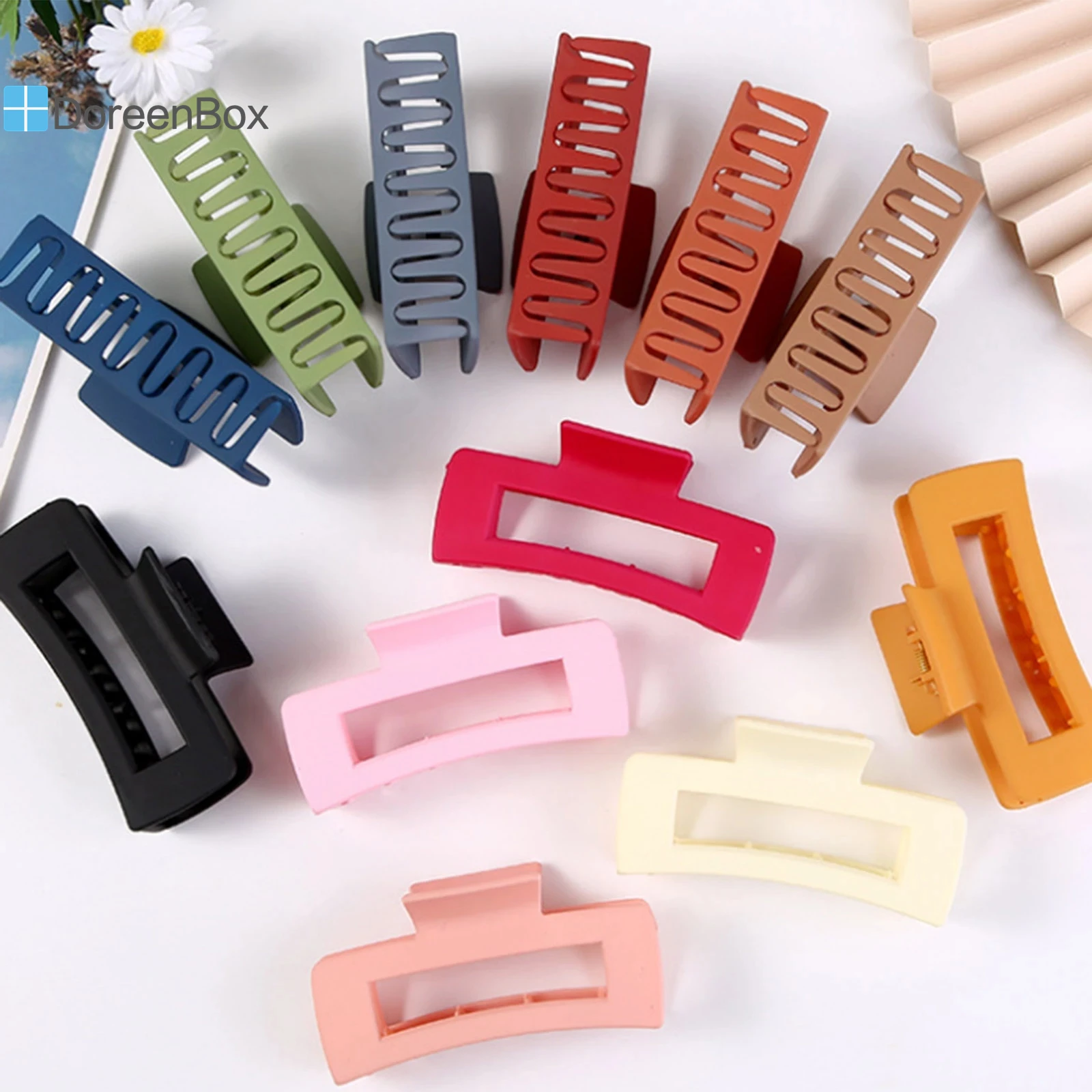 Korean Plastic Hair Clips Fashion Solid Color Multicolor Rectangle Frosted Hair Clips Crab Hair Claws Clamp For Women Girls,1PC