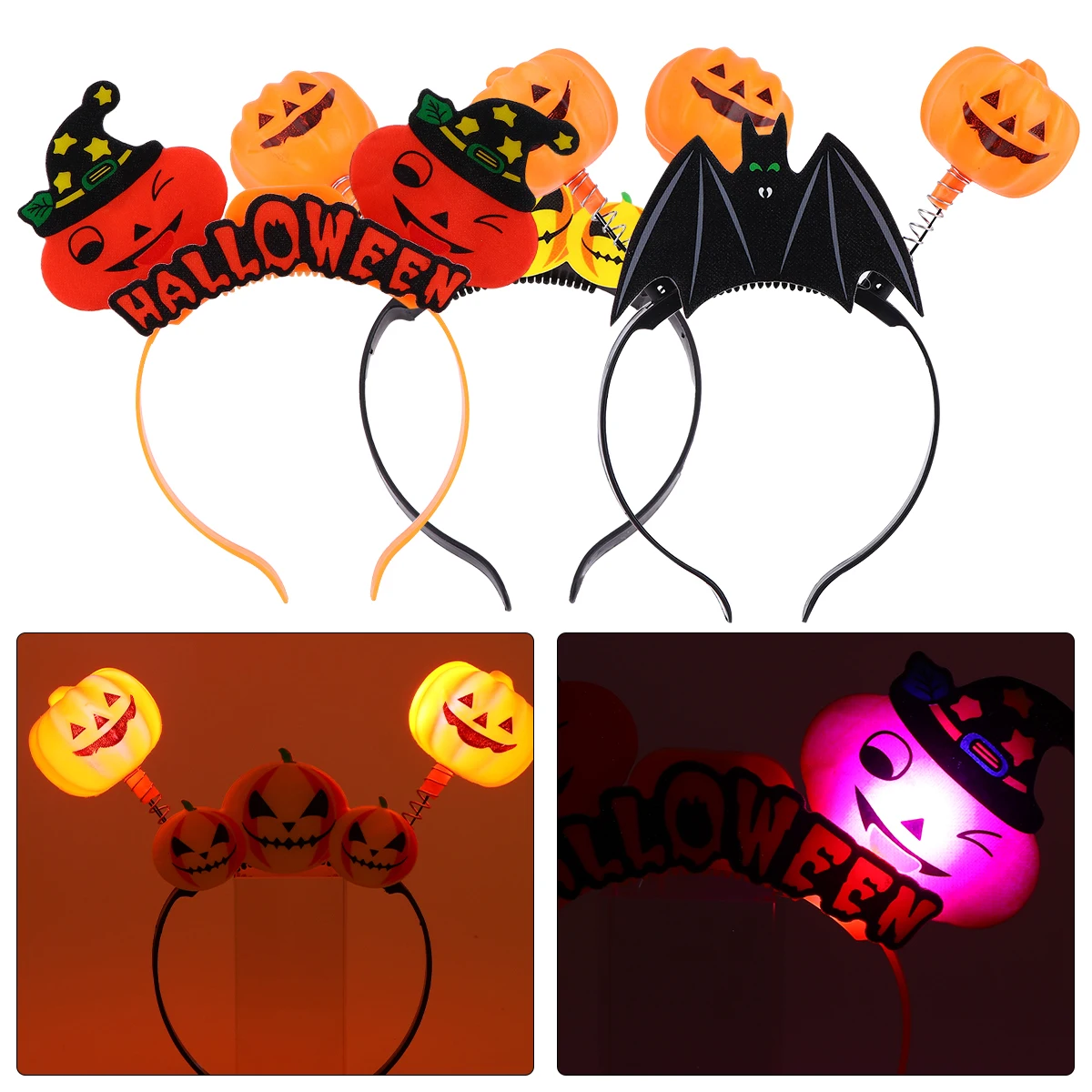 

3 Pcs Glowing Pumpkin Hairband Elastic Scrunchies Headband Halloween Shiner Clown