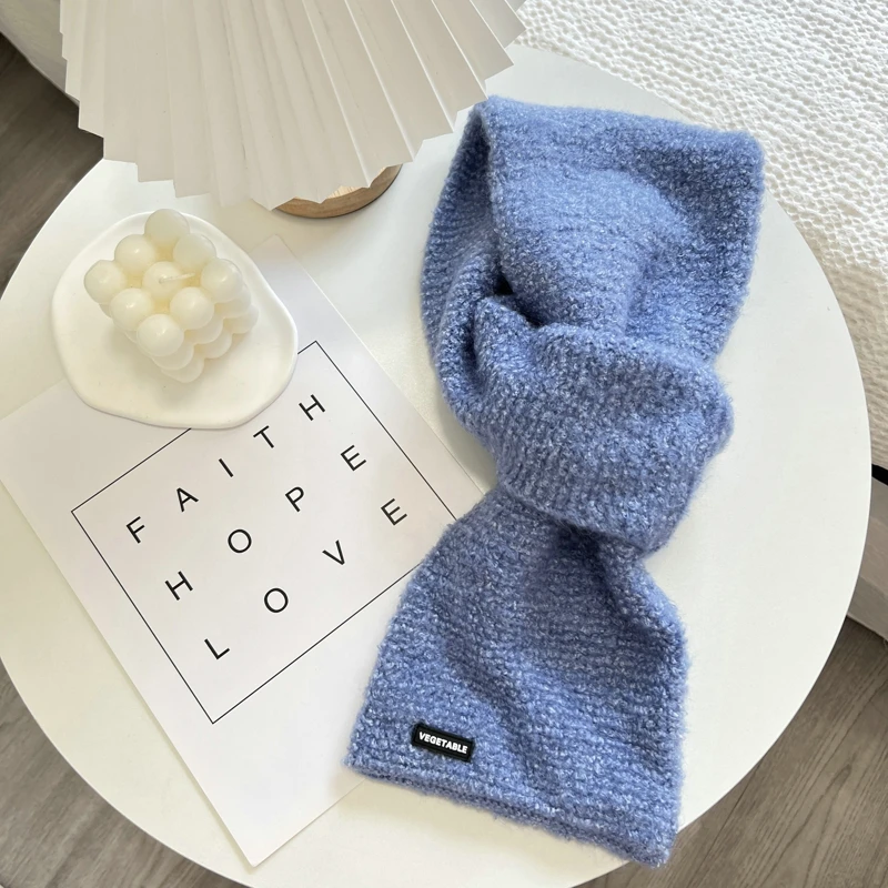 Fashion Korean Knitted Scarf New Lovely Solid Color Scarf Knitted Cross Scarf Gifts Scarf For Women