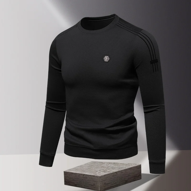 Spring Autumn Men\'s Clothing Long Sleeve Round Neck Printing Contrast Color Pullover Striped T-shirt Casual Boyfriend Tops