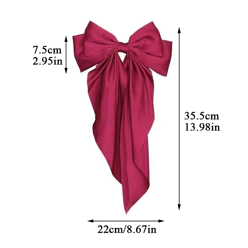 Elegant Large Bow Ribbon Hair Clip for Women Fashion Simple Solid Satin Spring Clip Ponytail Bow Hairpin Girls Hair Accessories