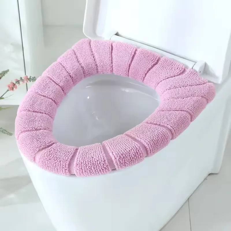 

1 Pack Stitched Color Portable Knitted Toilet Mat Thickened Washable Antifreeze Toilet Cover Thickened Knitted O Type Universal