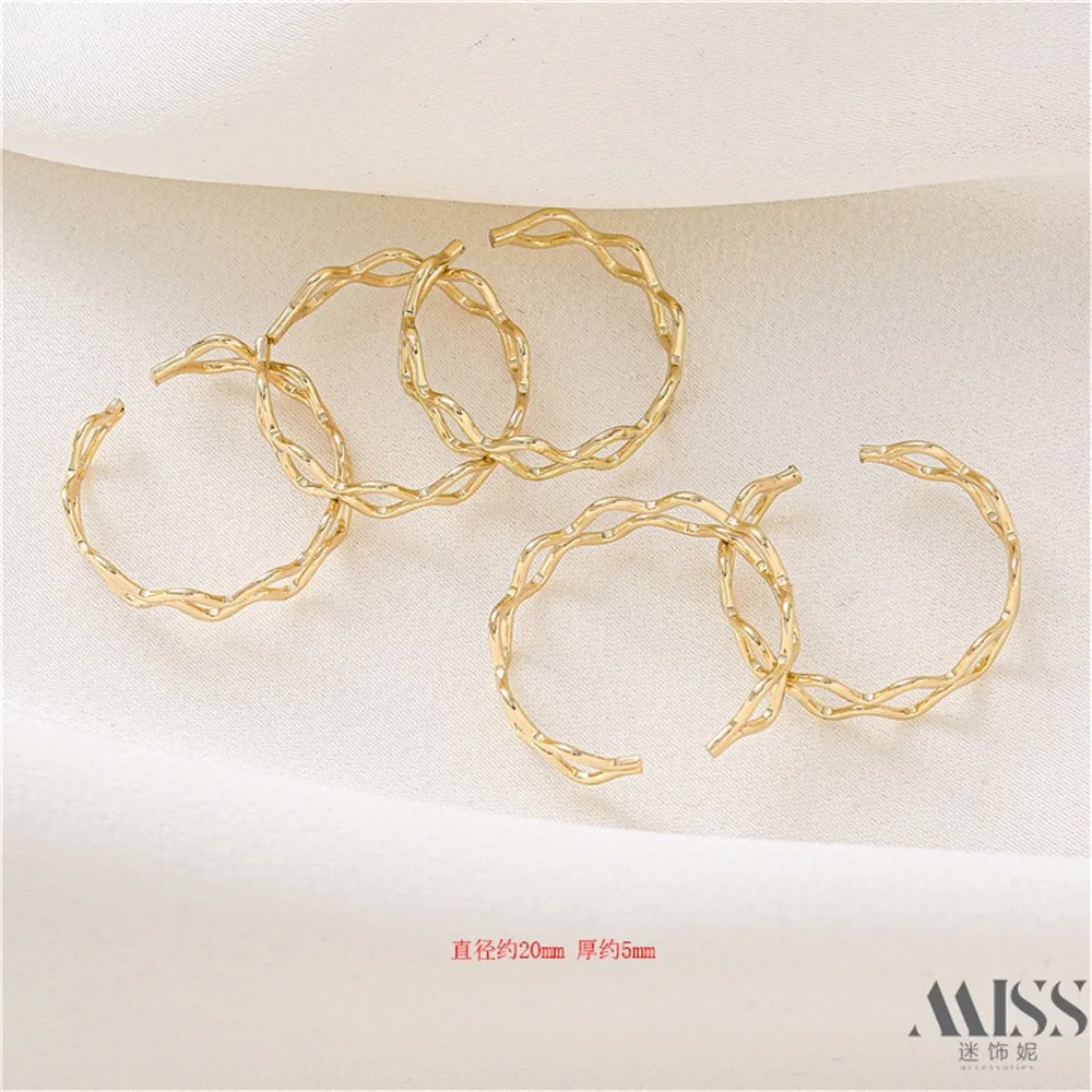 14k Gold Ring Wave Hollow Ring Opening Double Strand Twist Ring DIY Handmade Jewelry Accessories