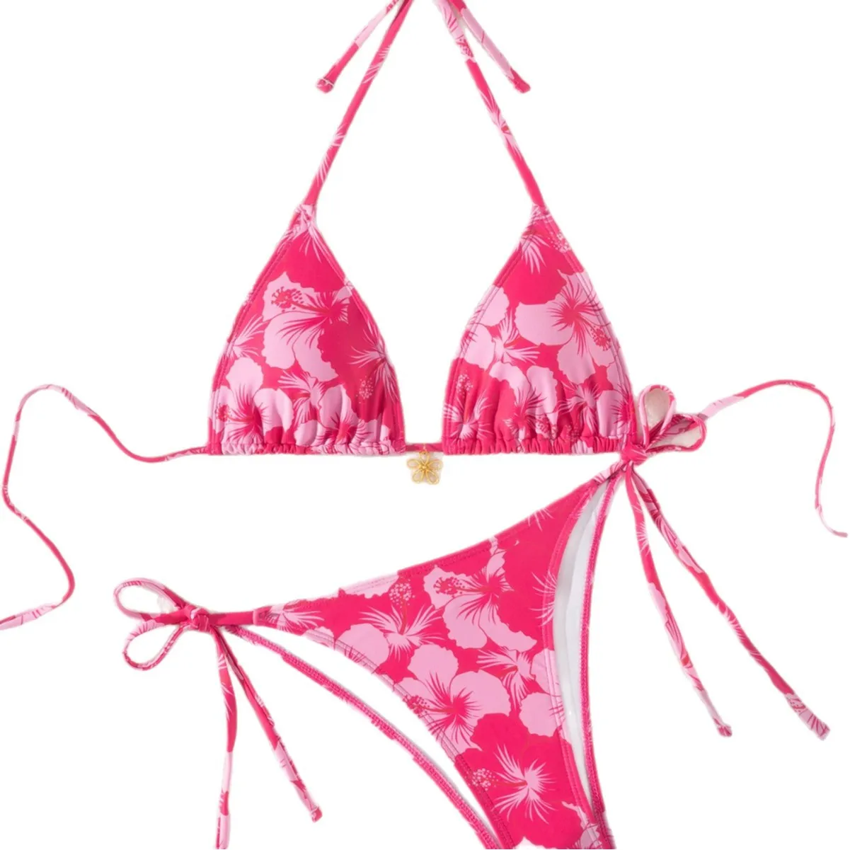 Seksowny metalowy kwiatowy wzór na wisioreku, zestaw bikini, modny damski strój kąpielowy z wycięciami, push-up, na wakacje na plaży, damskie kostiumy kąpielowe.