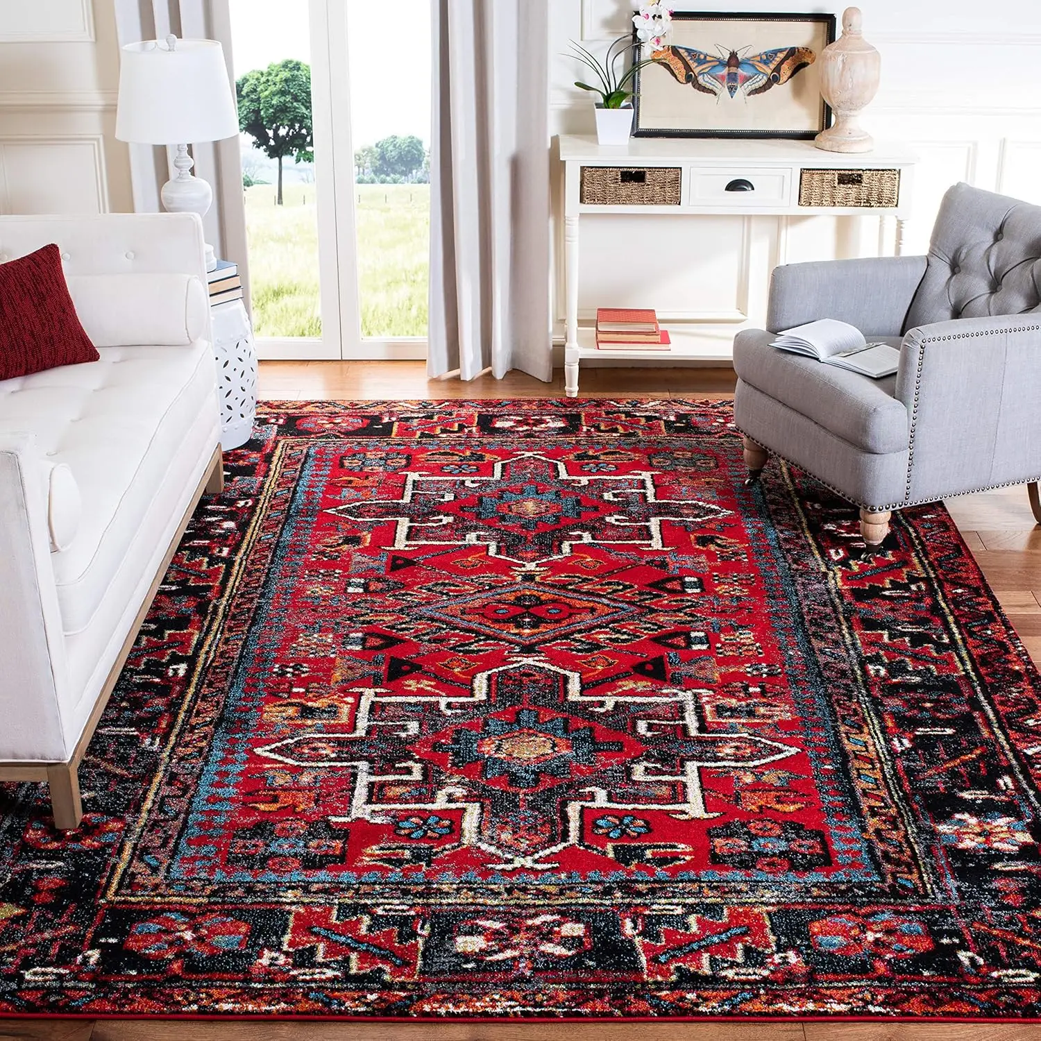 Vintage Hamadan Collection Area Rug - 8' x 10', Red & Multi, Oriental Traditional Persian Design, Non-Shedding & Easy Care