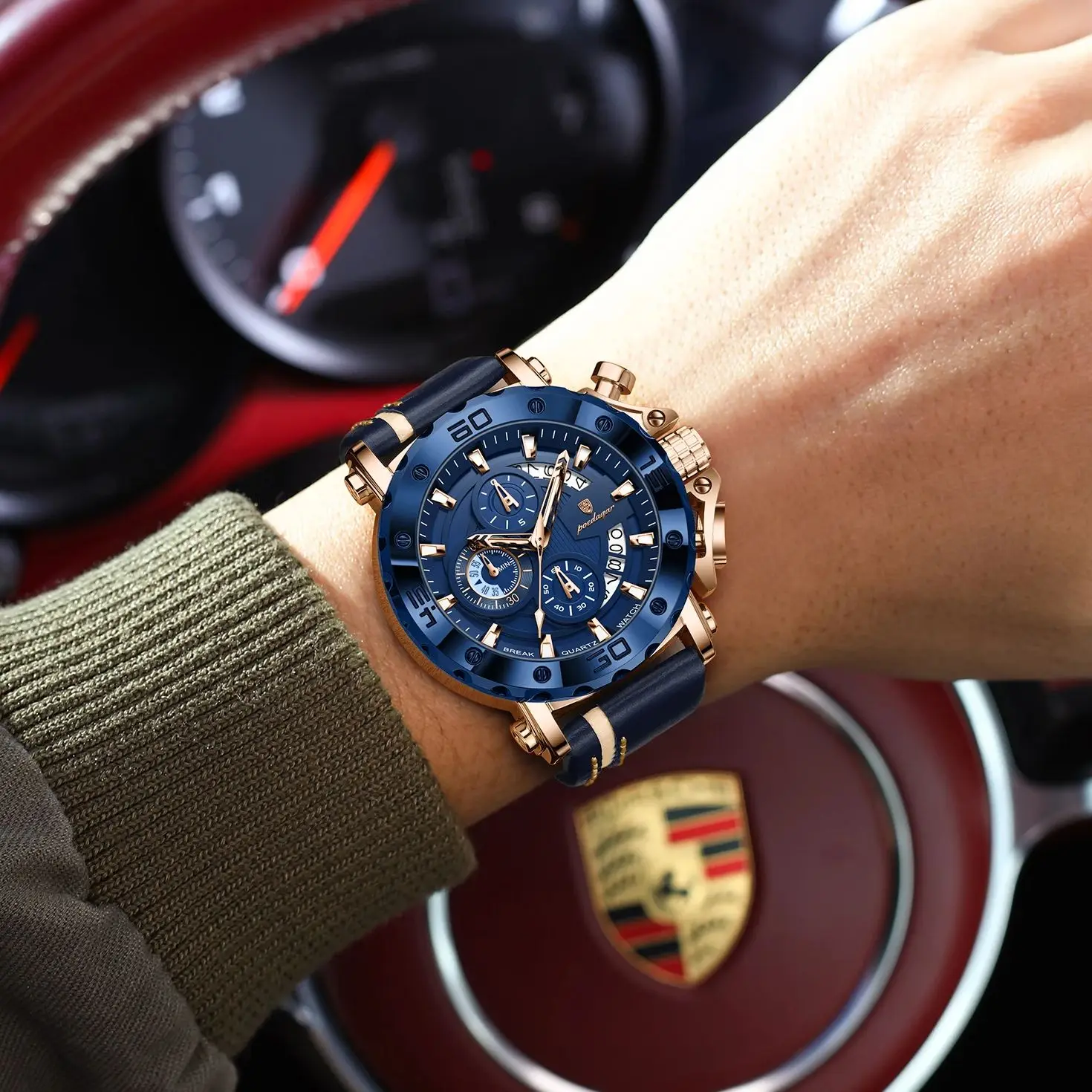 POEDAGAR Original Watches For Man Waterproof Luminous Date Fashion Male Clock Chronograph Leather Quartz Sports Men's Wristwatch image 5