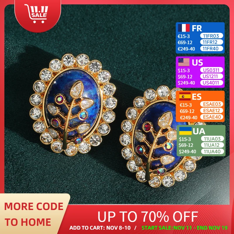 

Vintage Lapis Lazuli Leaf Stud Earring Zircon Quality Luxury Designer Gifts Natural Stone Jewelry For Women Wedding Christmas