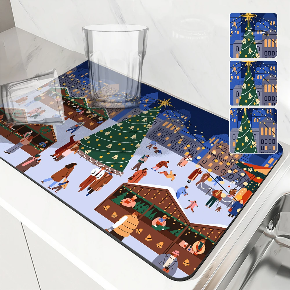 

Коврик для кофе, Рождественский абсорбирующий Подстилка со снежинками, подстилка для сушки, посуда в ванную комнату, Впитывающий Коврик с резиновой подкладкой