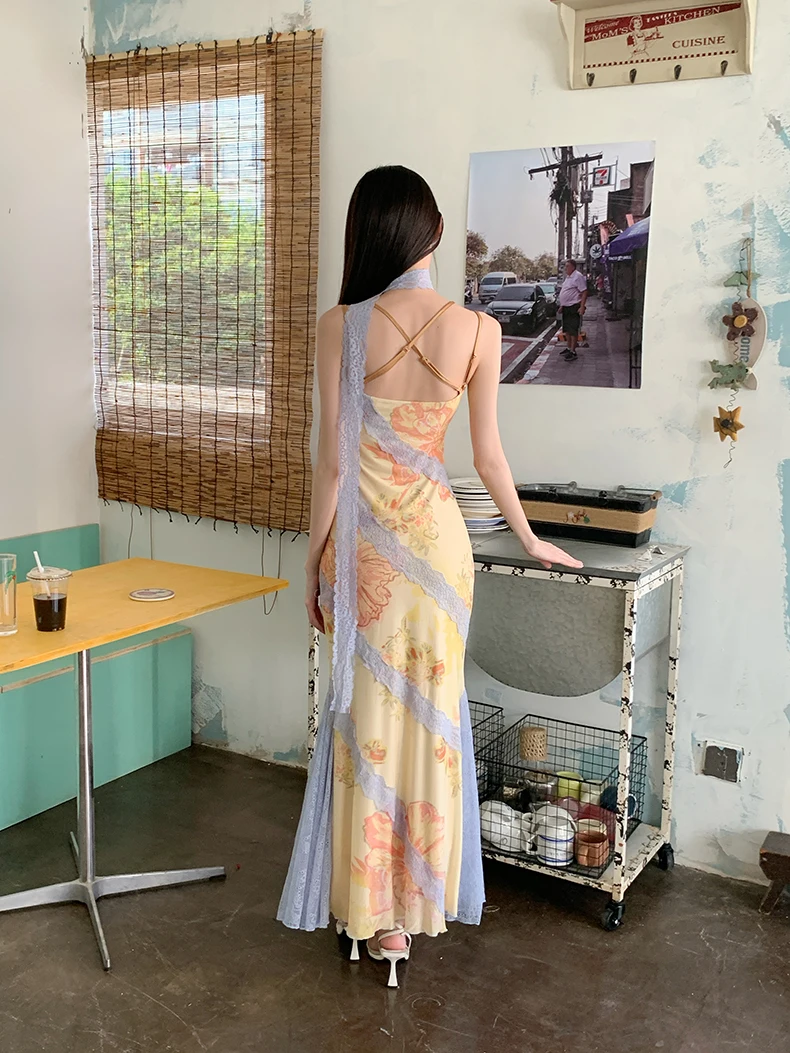 Cheerart romântico floral renda vestidos longos 2025 mulher verão sem costas túnicas bodycon senhoras deslizamento sereia vestido elegante