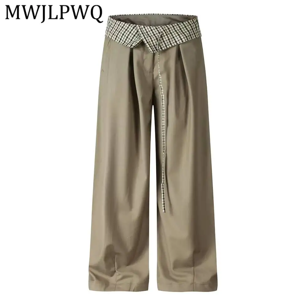 MWJLPWQ Men's Wide-Leg Casual Pants Cuffed Waistband Unique Design Irregular Style Drapey Loose-Fitting Trousers Vibe New 17087
