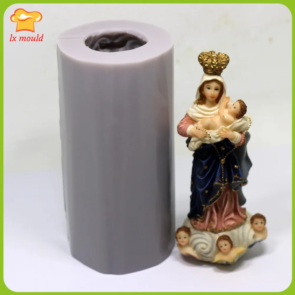 Molde de Silicone 3D para Vela Religiosa, Virgem Treading Nuvem Boneca, Mão DIY Gesso, Soap Wax Mold, Maria Detém Bebê e Três Anjos