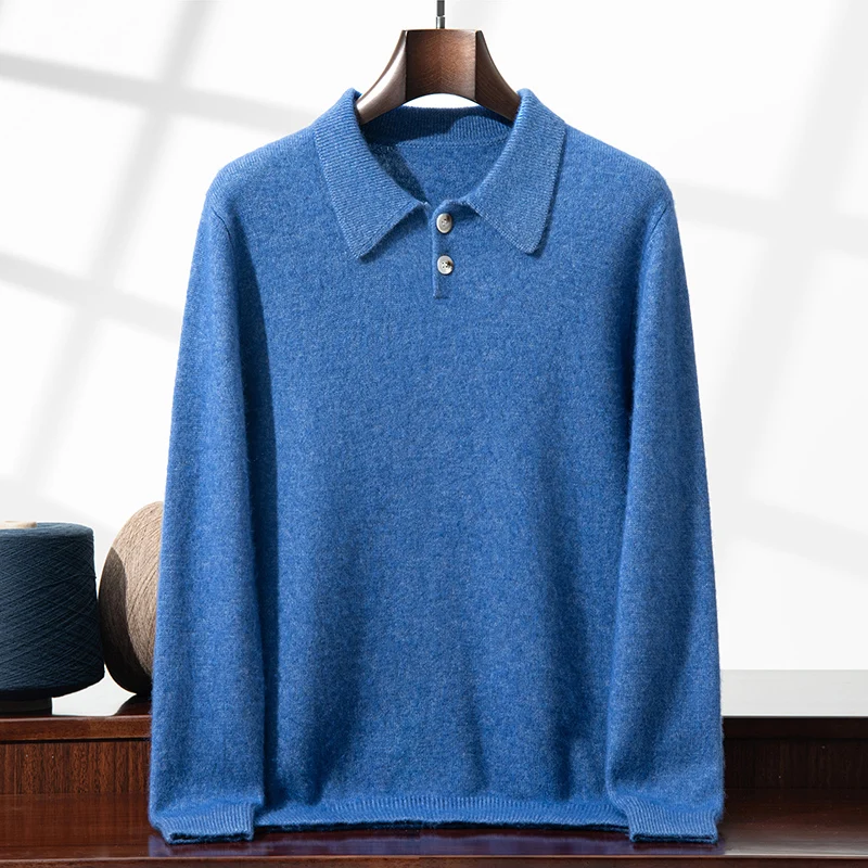 

Men's Polo Collar Shirt Autumn Winter New 100% Pure Cashmere Sweater Casual Business Loose Thick Knitted Sweater