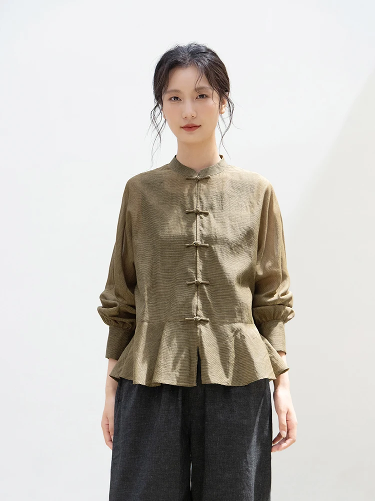 

New Le Collection Silk Cotton Blend Summer Thin irt New Chinese Sle Women's T-irt Fine id irt Long Sve