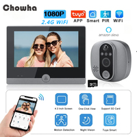 Tuya Video Doorbell 1080P WiFi Peephole Camera Door Bell PIR Cat Eye 4.3 Inch Home Digital Door Viewer with Alexa