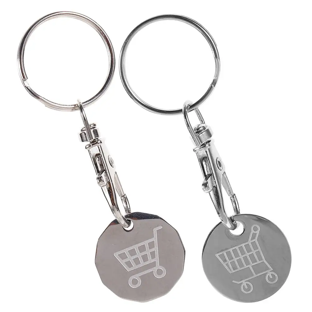 

2pcs Shopping Cart Keychain Stainless Steel Durable Trolley Token Key Ring Portable Coin Holder Supermarket Metal