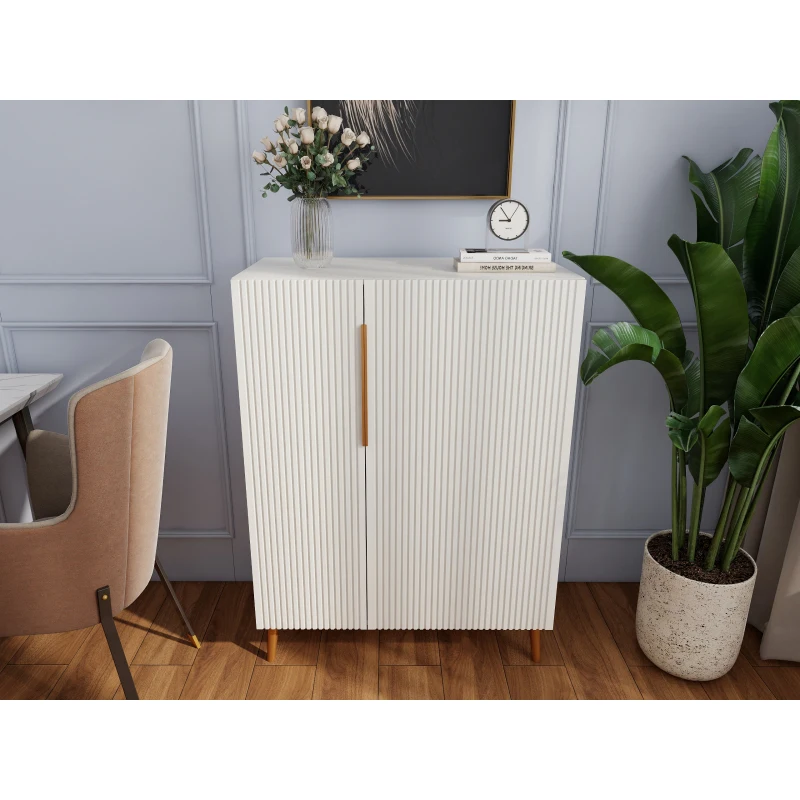 Modern White Sideboard Cabinet with Gold Handles for Kitchen, Dining Room Furniture Organizer