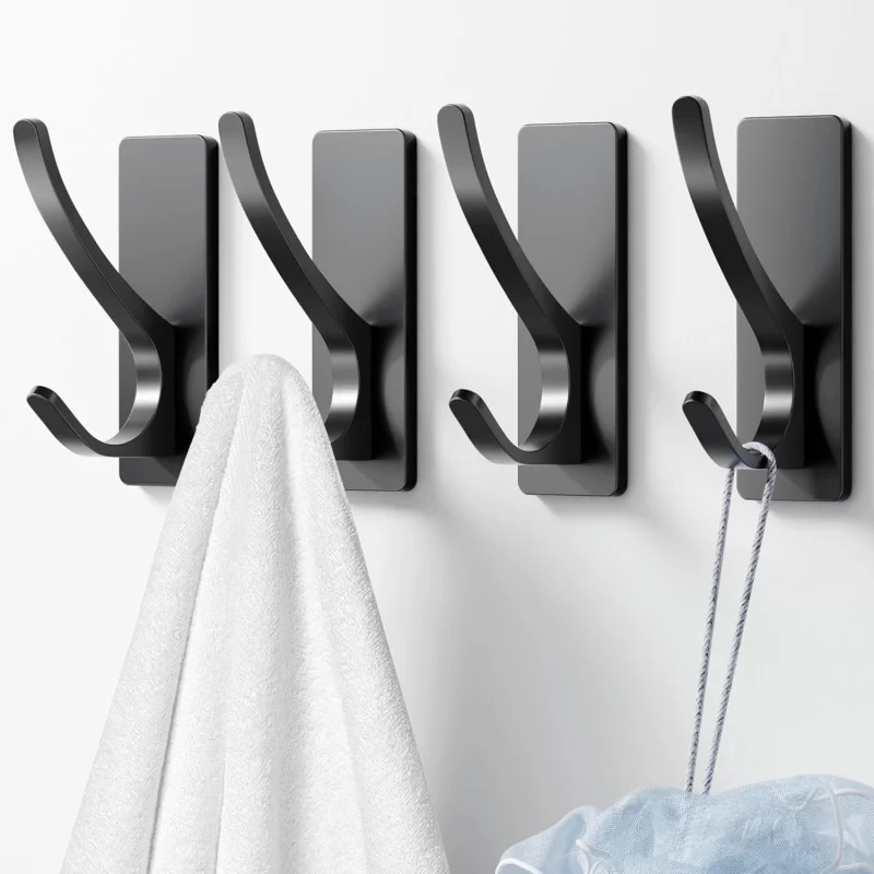 

Self Adhesive Towel Hooks: Extra Strong 13LB, Stainless Hook for Hanging Loofah, Towels, Coat, Bath Robe Bathroom Shower, Black,